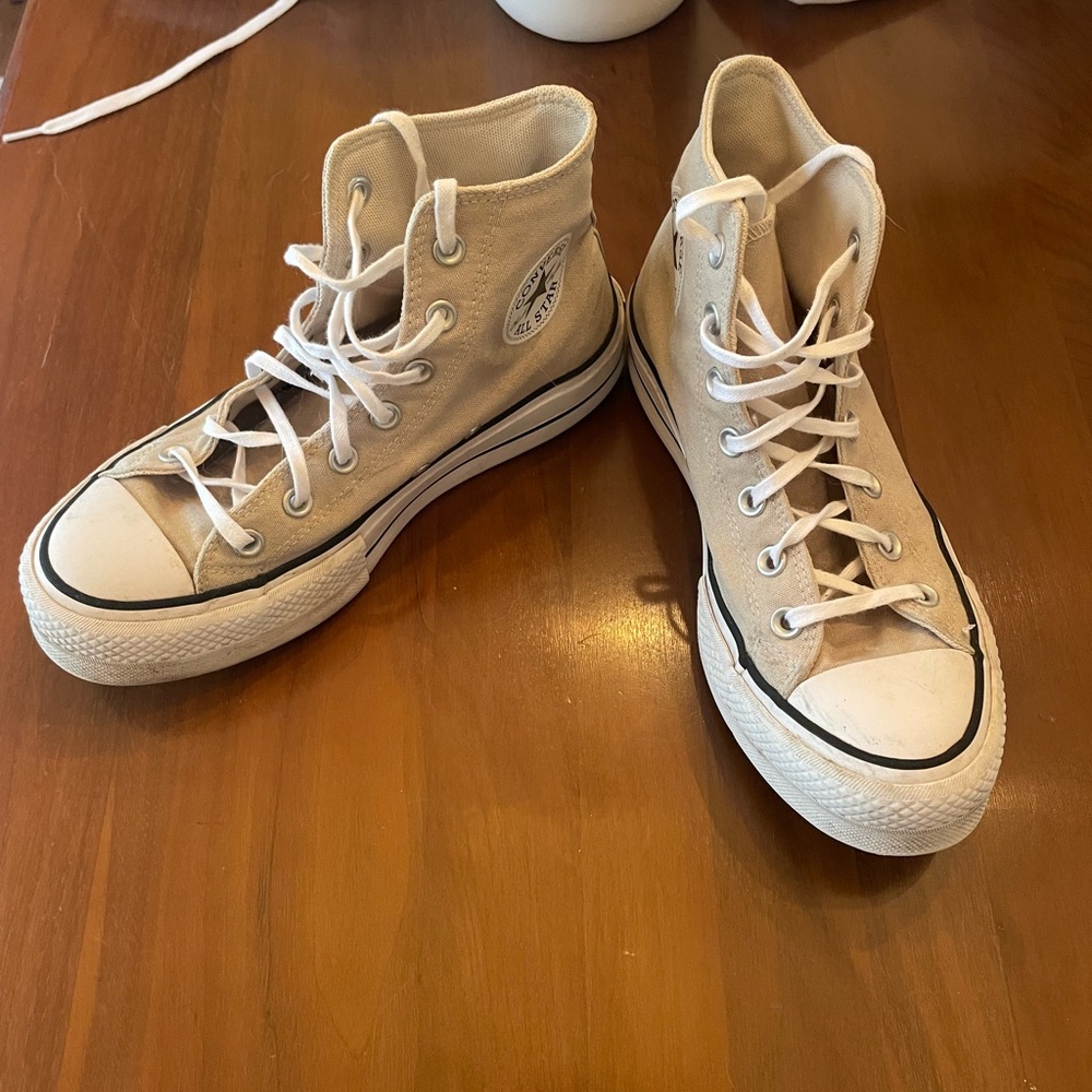 Classic Canvas High-Top Sneakers in Tan and White